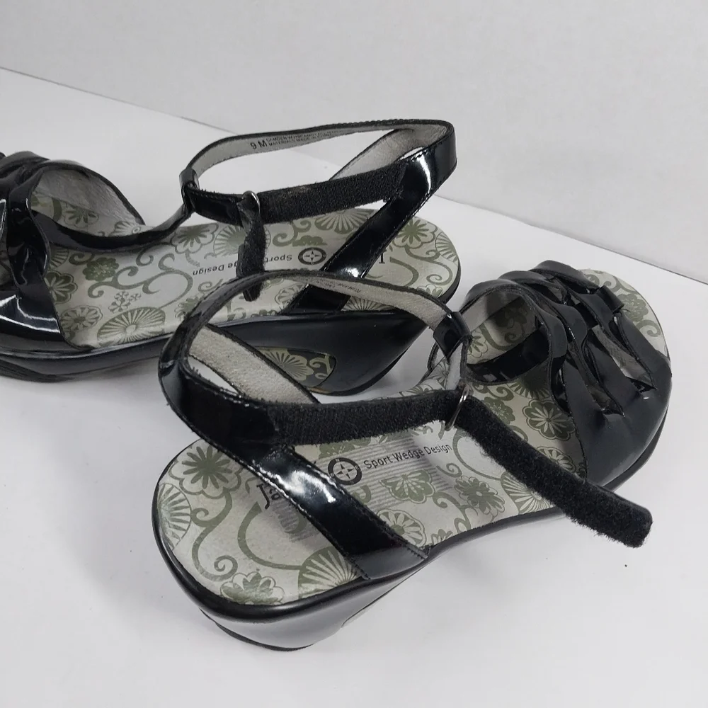 Jambu Sport Wedge Camden Size 9 M Glossy Black T-Strap Sandals Shoes - Picture 9 of 13